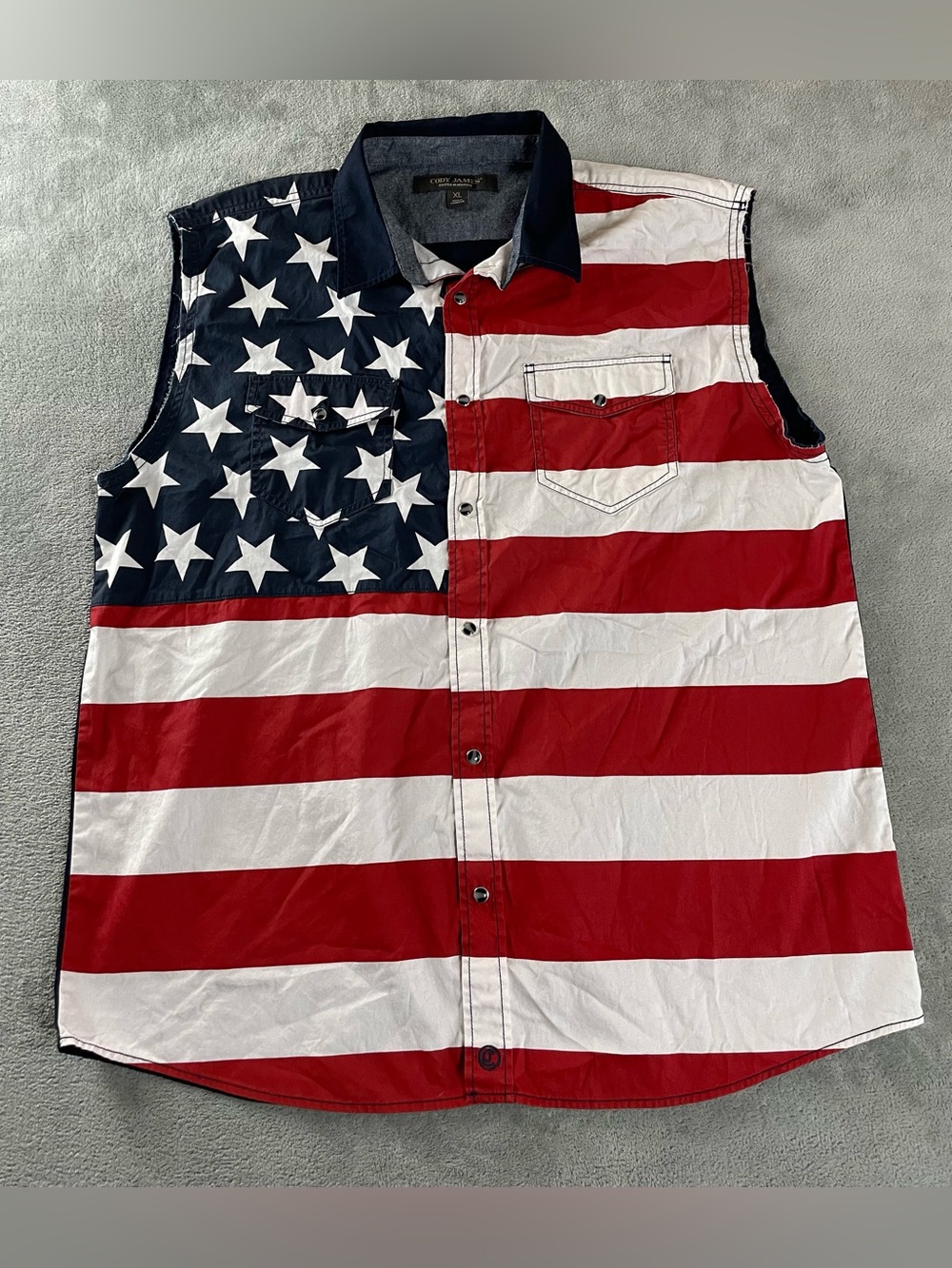 Cody James Bubba American Flag Sleeveless Western Pearl Snap Shirt Men’s XL